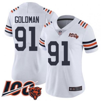 Women Chicago Bears 91 Eddie Goldman White 100th Season Limited Football Jersey