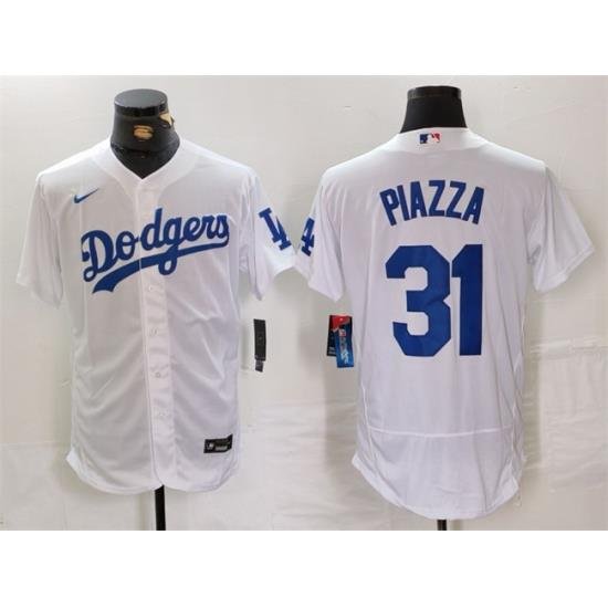 Men Los Angeles Dodgers 31 Mike Piazza White Flex Base Stitched Baseball Jersey