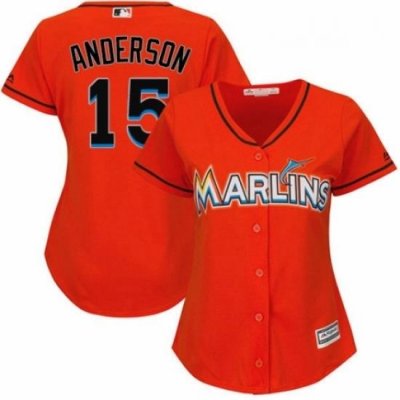 Womens Majestic Miami Marlins 15 Brian Anderson Authentic Orange Alternate 1 Cool Base MLB Jersey