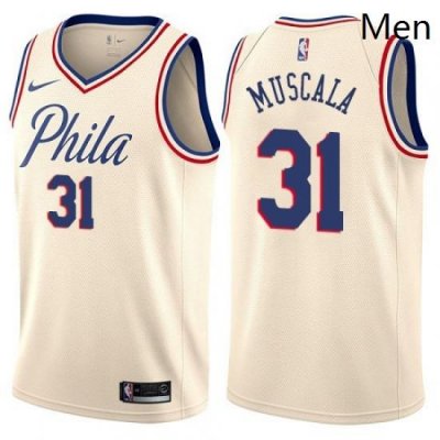 Mens Nike Philadelphia 76ers 31 Mike Muscala Swingman Cream NBA Jersey City Edition