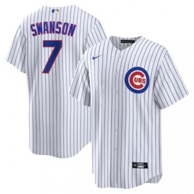 Men's Chicago Cubs #7 Dansby SWanson White Cool Base Stitched Baseball Nike Jersey