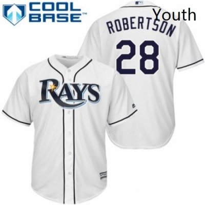 Youth Majestic Tampa Bay Rays 28 Daniel Robertson Authentic White Home Cool Base MLB Jersey