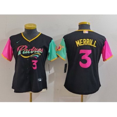 Women San Diego Padres 3 Jackson Merrill Black City Connect Stitched Baseball Jersey 5