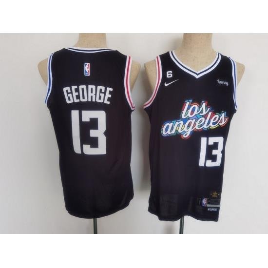 Youth Los Angeles Clippers 13 Paul George 2022 23 Black With No 6 Patch City Edition Stitched Basketball Jersey