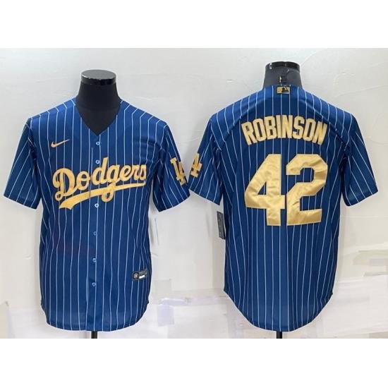 Men Los Angeles Dodgers 42 Jackie Robinson Navy Gold Cool Base Stitched Baseball Jersey