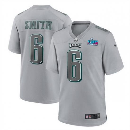 Men Women Youth Toddler Philadelphia Eagles 6 DeVonta Smith Grey Super Bowl LVII Patch Atmosphere Fashion Stitched Game Jersey