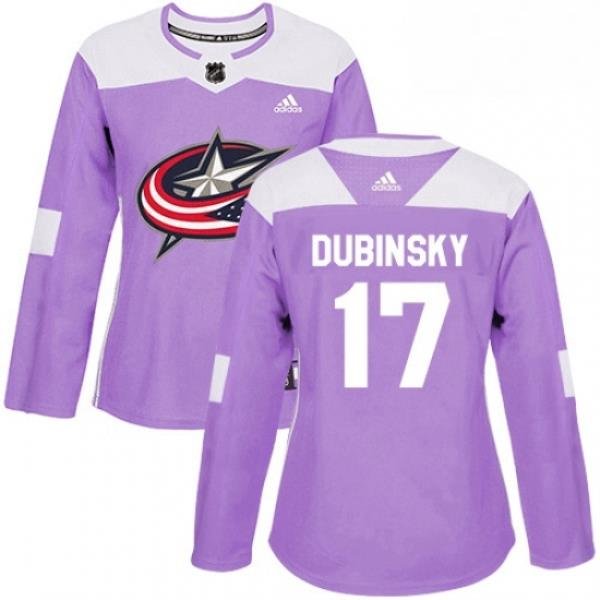 Womens Adidas Columbus Blue Jackets 17 Brandon Dubinsky Authentic Purple Fights Cancer Practice NHL Jersey