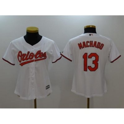 Women Baltimore Orioles 13 Manny Machado White Cool Base Stitched Jerse