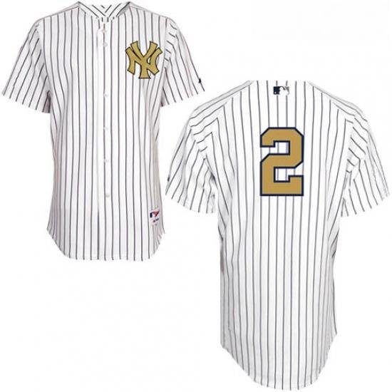 Youth Majestic New York Yankees 2 Derek Jeter Authentic White Fashion Gold MLB Jersey