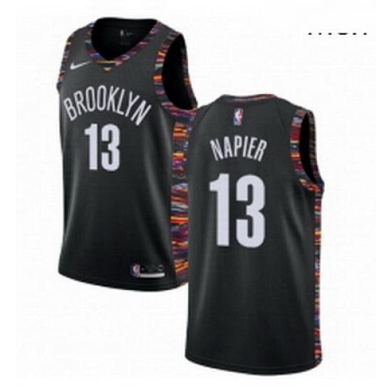 Mens Nike Brooklyn Nets 13 Shabazz Napier Swingman Black NBA Jersey 2018 19 City Edition