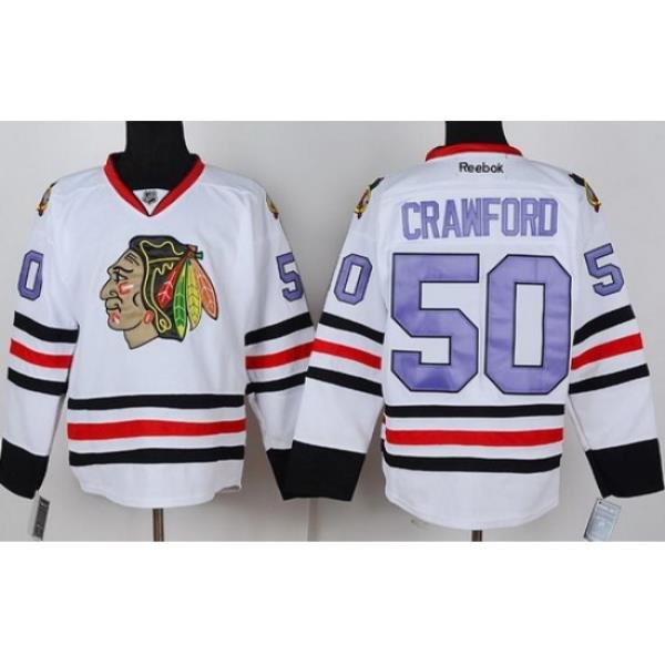 Chicago Blackhawks 50 Corey Crawford White NHL Jerseys Purple Number