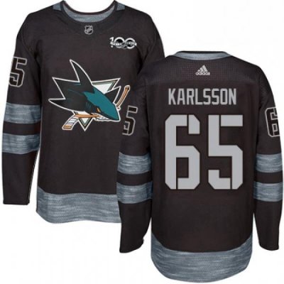 Mens Adidas San Jose Sharks 65 Erik Karlsson Authentic Black 1917 2017 100th Anniversary NHL Jersey