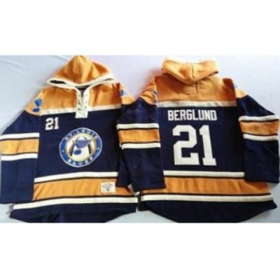 St. Louis Blues 21 Patrik Berglund Navy Blue Gold Sawyer Hooded Sweatshirt Stitched Jersey