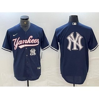 Men NeW York Yankees Big LOGO Navy Cool Base Stitched Baseball Jersey 1