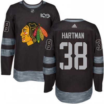 Mens Adidas Chicago Blackhawks 38 Ryan Hartman Authentic Black 1917 2017 100th Anniversary NHL Jersey