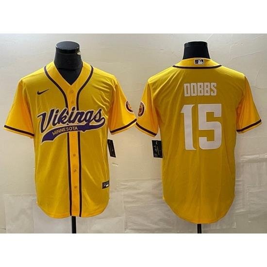 Men Minnesota Vikings 15 Josh Dobbs Yellow Cool Base Stitched Baseball Jersey