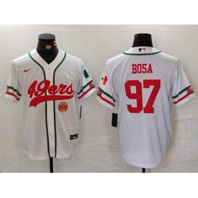 Men San Francisco 49ers 97 Nick Bosa White With Patch Cool Base Stitched Baseball Jersey 2