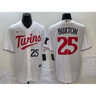 Men's Minnesota TWins #25 Byron Buxton Number White Red Stitched MLB Cool Base Nike Jersey