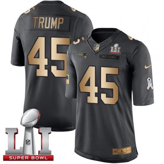 Nike Patriots #45 Donald Trump Black Super Bowl LI 51 Mens Stitched NFL Limited Gold Salute To Service Jersey