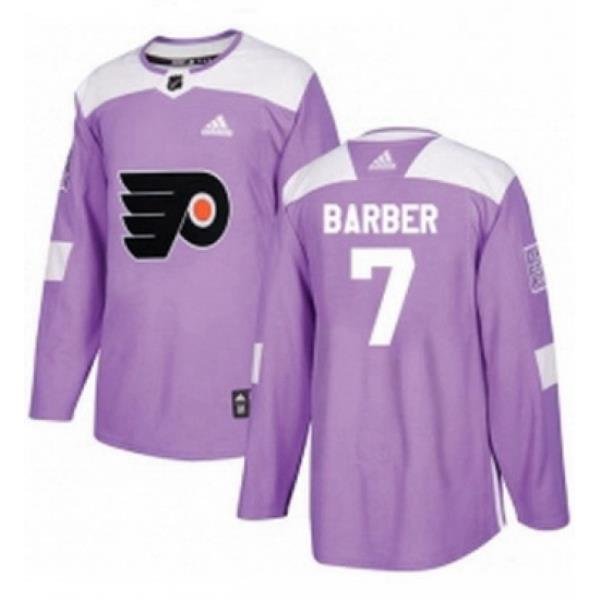 Mens Adidas Philadelphia Flyers 7 Bill Barber Authentic Purple Fights Cancer Practice NHL Jersey