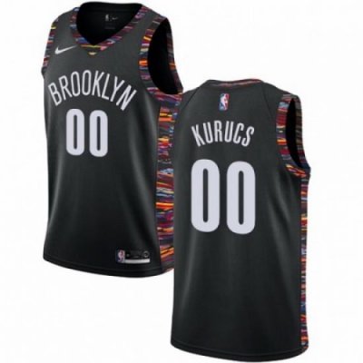 Mens Nike Brooklyn Nets 00 Rodions Kurucs Swingman Black NBA Jersey 2018 19 City Edition