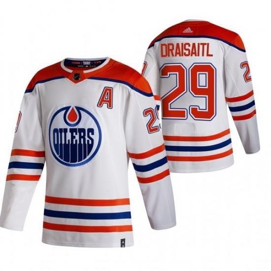 Men Edmonton Oilers 29 Leon Draisaitl White Adidas 2020 21 Reverse Retro Alternate NHL Jersey