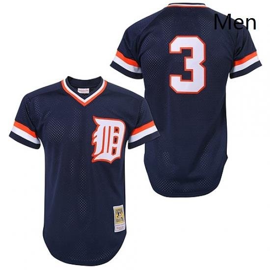 Mens Mitchell and Ness Detroit Tigers 3 Alan Trammell Replica Blue Throwback MLB Jersey