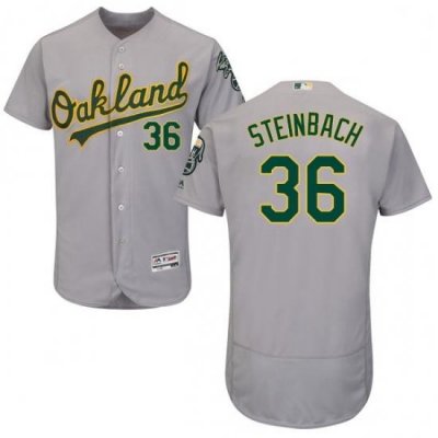 Mens Majestic Oakland Athletics 36 Terry Steinbach Grey Road Flex Base Authentic Collection MLB Jersey