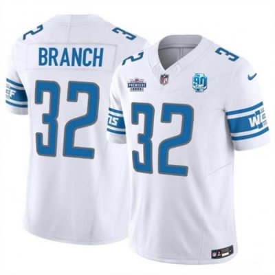 Men Detroit Lions 32 Brian Branch White 2023 F U S E  With Prem1ere Patch 90th Anniversary Vapor Untouchable Limited Stitched Football Jersey