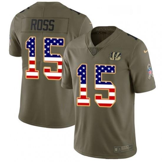 Mens Nike Cincinnati Bengals 15 John Ross Limited OliveUSA Flag 2017 Salute to Service NFL Jersey