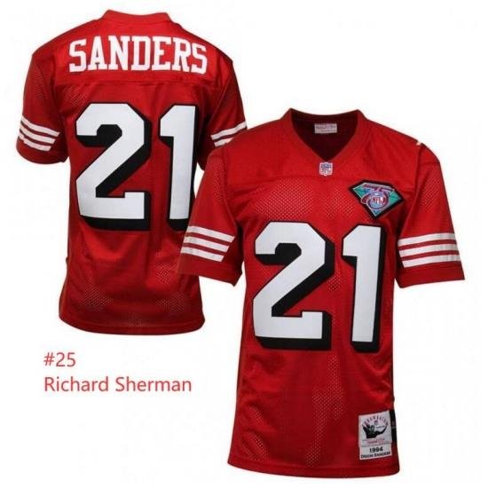 Men San Francisco 49ers #25 Richard Sherman Mitchell Ness Throwback Red Jersey