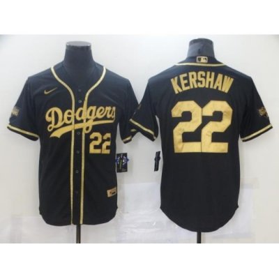 Men Los Angeles Dodgers Clayton KershaW 22 Black Gold MLB Stitched Jersey