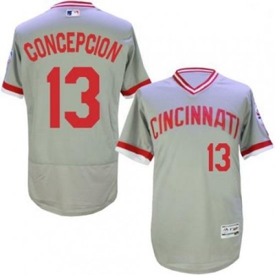 Mens Majestic Cincinnati Reds 13 Dave Concepcion Grey Flexbase Authentic Collection Cooperstown MLB Jersey