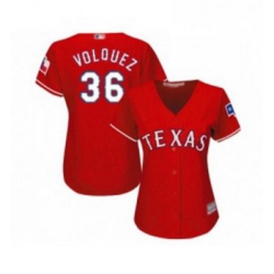 Womens Texas Rangers 36 Edinson Volquez Replica Red Alternate Cool Base Baseball Jersey