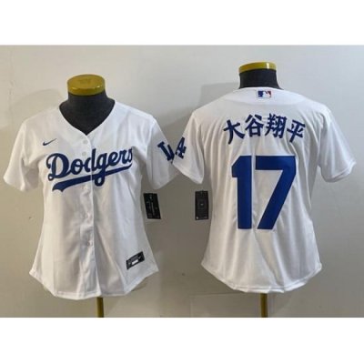 Women Los Angeles Dodgers 17  Shohei Ohtani White Stitched Jersey