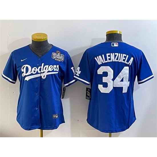 Women Los Angeles Dodgers 34 Toro Valenzuela Blue 2024 World Series Cool Base Stitched Baseball Jersey