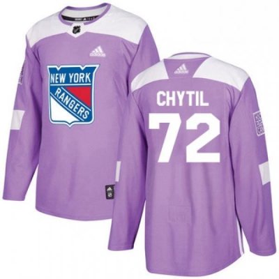 Mens Adidas New York Rangers 72 Filip Chytil Authentic Purple Fights Cancer Practice NHL Jersey