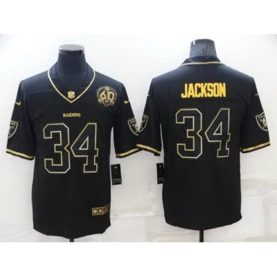 Men Las Vegas Raiders 34 Bo Jackson Black Gold With 60th Anniversary Patch Vapor Limited Stitched jersey