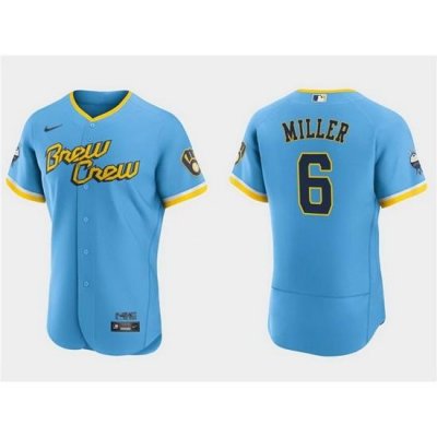 Men Milwaukee Brewers 6 Owen Miller Powder Blue 2022 City Connect Flex Base Stitched MLB Jersey