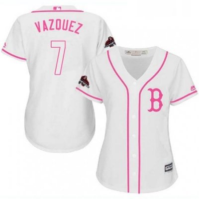 Womens Majestic Boston Red Sox 7 Christian Vazquez Authentic White Fashion 2018 World Series Champions MLB Jersey