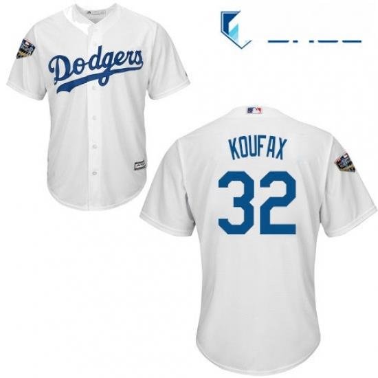 Youth Majestic Los Angeles Dodgers 32 Sandy Koufax Authentic White Home Cool Base 2018 World Series MLB Jersey