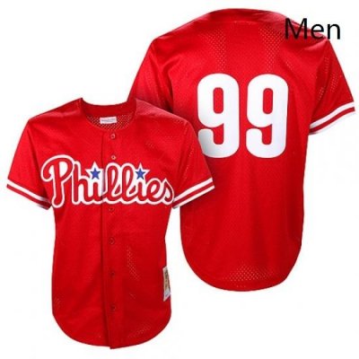 Mens Mitchell and Ness Philadelphia Phillies 99 Mitch Williams Authentic Red Throwback MLB Jersey