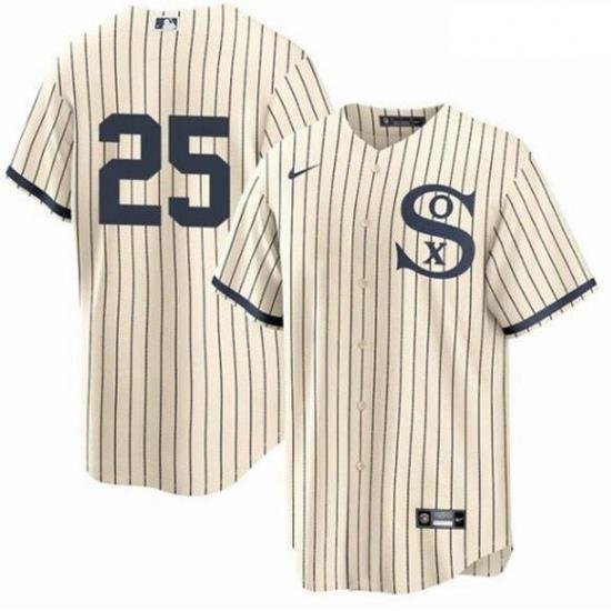 Men White Sox 25 AndreW Vaughn Cream 2021 Field Of Dreams Cool Base Jersey