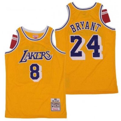 Men Lakers Front 8 Back 24 Kobe Bryant Yellow Throwback Stitched NBA Jersey