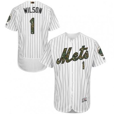 Mens Majestic New York Mets 1 Mookie Wilson Authentic White 2016 Memorial Day Fashion Flex Base MLB Jersey