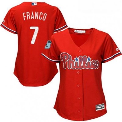 Womens Majestic Philadelphia Phillies 7 Maikel Franco Authentic Scarlet 2017 Spring Training Cool Base MLB Jersey