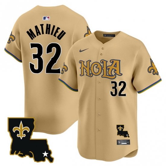 Men New Orleans Saints 32 Tyrann Mathieu Gold Cool Base Stitched Baseball Jersey