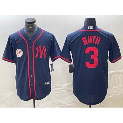 Men NeW York Yankees 3 Babe Ruth Navy Cool Base Stitched Baseball Jersey 1