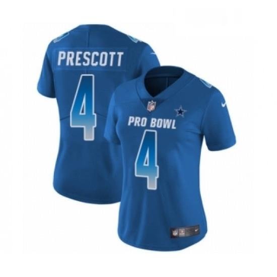 Womens Dallas Cowboys 4 Dak Prescott Limited Royal Blue NFC 2019 Pro Bowl Football Jersey