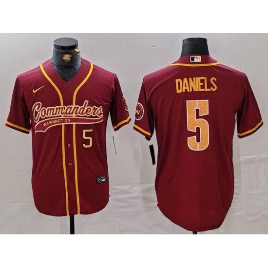 Men Washington Commanders 5 Jayden Daniels Burgundy With Patch Cool Base Stitched Baseball Jersey 1